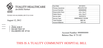 Tuality Community Hospital Bill
